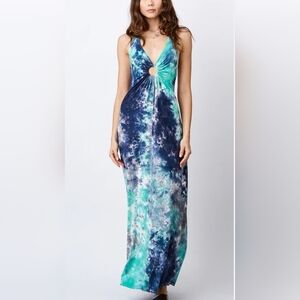 Mijo By Michelle jonas Tie Dye Maxi Dress Halter Neckline Size L